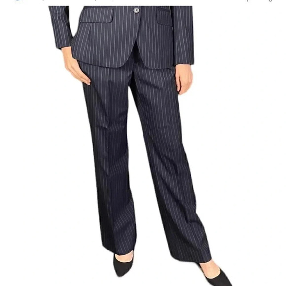 Brooks Brothers Caroline Fit Wool Pinstripe Navy Blue Trousers Size 0P - Picture 1 of 7